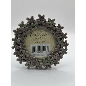 Heirloom Circular Floral Photo Frame Pink Silver 3x3 in Metal Enamel